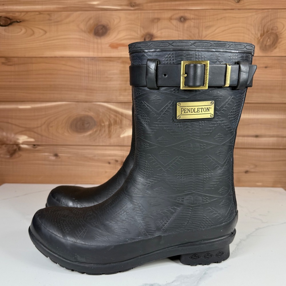 Pendleton Black‎ Geometric Pattern Rubber Rain Bo… - image 2
